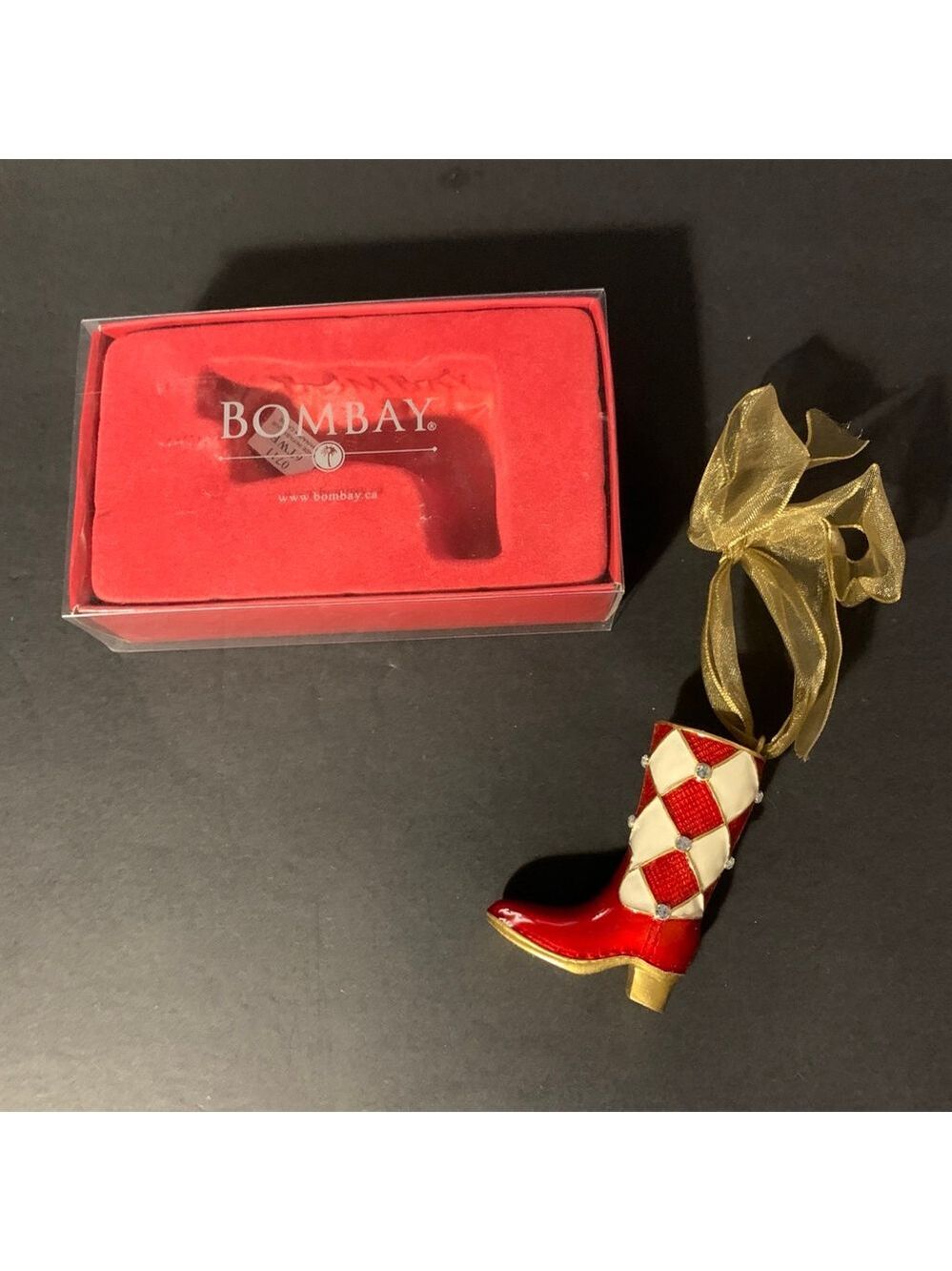 Bombay Red & White Harlequin Boot Christmas Ornament One Size